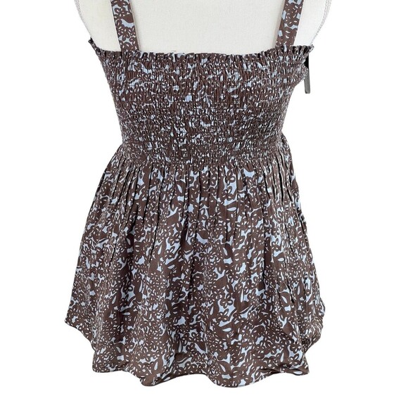 Rungolee Tahiti Floral Smocked Silk Top Blue Coffee Sleeveless Boho op NEW Sz S - Picture 4 of 16